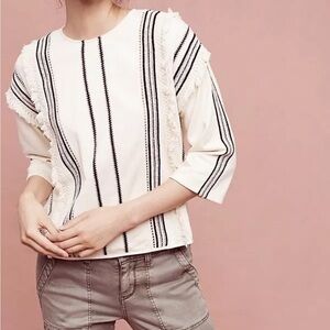 Anthropologie Eri + Ali‎ Santillana Boxy Fringe Blouse Top Size Small Black Boho